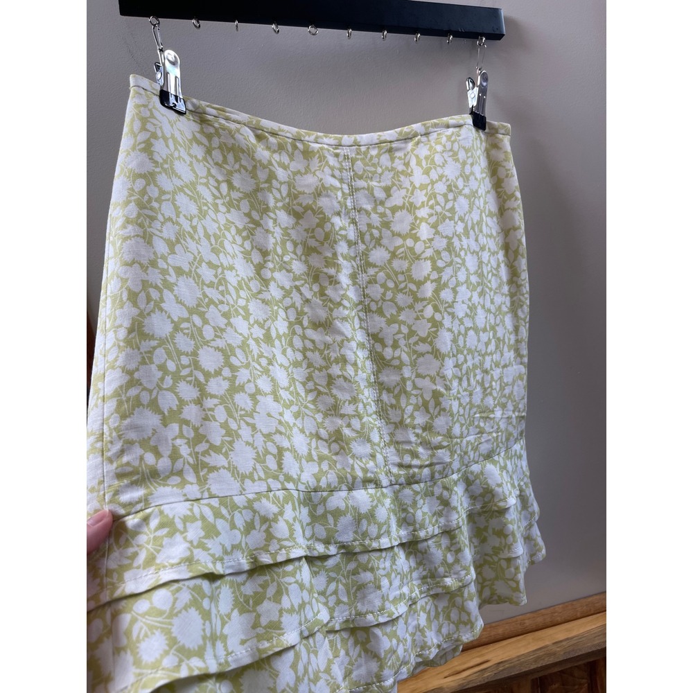 Ann Taylor Loft Skirt Petites 8P Green White Floral Tiered Ruffle Hem - Picture 2 of 7